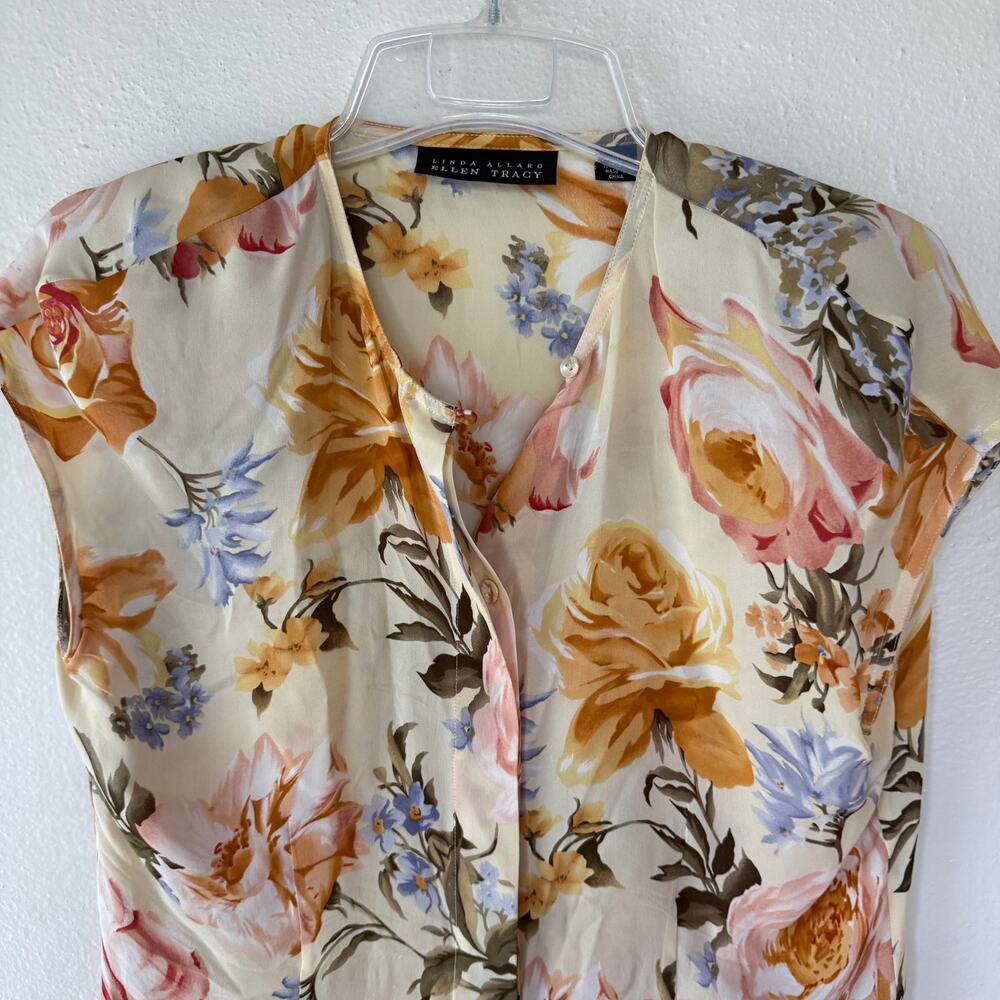 Linda Allard for Ellen Tracy Yellow floral silk blouse size 10 - Picture 3 of 10